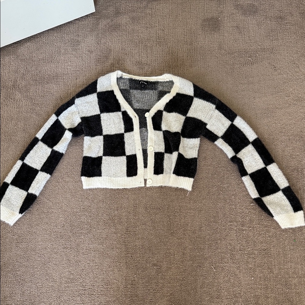 Art Class Black and White Checkered Cardigan